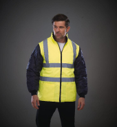 Veste matelassée haute visibilité avec manches détachables - Réf: YHV008SL - Marque Yoko - Polyester imperméable - Norme EN ISO20471:2013 Catégorie 2_1