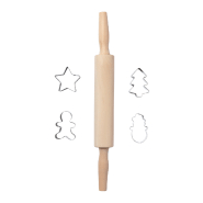Ensemble d'ustensiles de pâtisserie de Noël - rouleau en bois et 4 formes en acier inoxydable_1