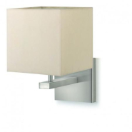 Applique murale ovale - abat-jour rond en tissu blanc ou beige - structure en métal nickel satiné avec flexible - IP20_1