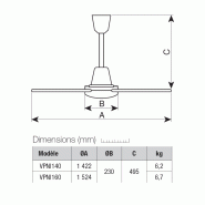 Brasseur d'air étanche IPx5 réversible 160 cm - Vortice - VPNI160_1