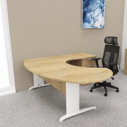Bureau ergonomique et caisson intégré Sigma - Mobel Linea - 200, Blanc, Droite, 3 tiroirs, Chêne veiné_0