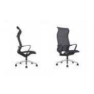 Siège de direction Elias - Fauteuil de bureau haut ou bas dossier, résille noire et base aluminium poli_1