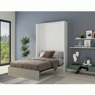 Armoire lit escamotable ALADYNO - Blanc mat bandeau gris mat - 140x200 cm - Ultra plate - Ouverture assistée_1