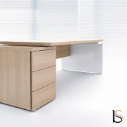 Bureau de direction Mito avec caisson - MDD - 201, Blanc, Sycomore clair_1