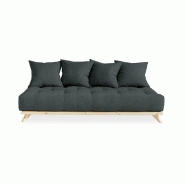 Canapé convertible futon Senza - Pin naturel - Coloris gris ardoise - Couchage 1 personne 90x200 cm_1