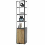 Colonne de rangement ABOU - 1 porte et 4 niches - MDF gris anthracite laqué et plaqué chêne - H197 x L40 x P40 cm_1