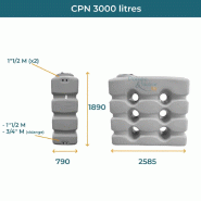 Cuve 3000l Aérienne De Récupération D'eau - Réservoir Compact Gris - Elbi Cpn3000_1