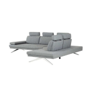 Canapé d'angle grand format Fernie - double profondeur, méridienne droite, têtières amovibles, tissu gris - 305 x 240 cm_1