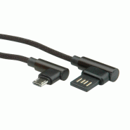 ROLINE Câble USB 2.0, A réversible - Micro B (incliné 90°), M/M, noir, 0,8 m_1