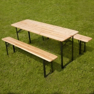 Ensemble brasserie en bois 180 cm - lot de 10 tables et bancs pliants - usage intensif intérieur/extérieur_1