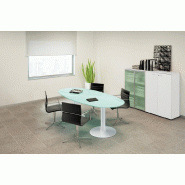 Table de réunion ovale avec plateau en verre - Quadrifoglio. - Blanc 9010_1