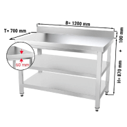 Table inox adossée 2 étagères 1200x700mm_1