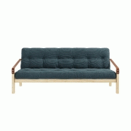Banquette futon Poetry en pin massif bleu pâle avec accoudoirs en cuir - Couchage 130 x 190 cm_1