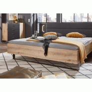 Lit design VICK 160 x 200 cm - Chêne artisan et tête en cuir synthétique avec chevets et éclairage LED intégré_1