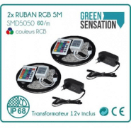 Lot de 2 rubans LED RGB 5 mètres - Télécommande + transformateur 12V IP68 SMD5050_1