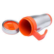 Mug thermos double-paroi en acier inoxydable - 450 ml - finition plastique colorée avec poignée - livré en boîte cadeau_1