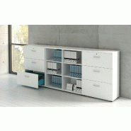 Armoire moyenne avec 3 tiroirs pour dossiers suspendus. - MDD - Bouleau clair, Gris aluminium_1
