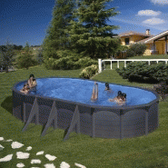 Piscine ovale acier 7,44m x 3,99m x H: 1,22m - gris anthracite - filtration à sable - renforts apparents_1
