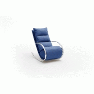 Fauteuil relax Yanis - tissu bleu avec pouf indépendant - structure métal chromé_1