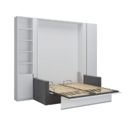 Composition lit escamotable 140 cm blanc mat DJUKE SOFA - canapé gris avec 2 colonnes et armoire_1