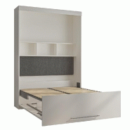 Armoire lit Lutecia avec tête de lit intégrée en tissu gris