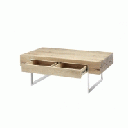 Table basse BATEO - 110 x 60 cm - Plateau chêne huilé - 1 tiroir - Piétement acier brossé_1