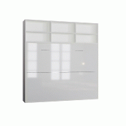 Composition armoire-lit escamotable horizontale STRADA-V2 - Blanc mat et brillant - Couchage 140x200 cm avec colonnes et rangements_1