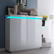 Buffet haut OCEAN laqué blanc brillant - 2 portes avec LED intégré et système d'ouverture douce_1