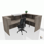 Banque d'accueil d'angle Delta Plus avec réhausse - Mobel Linea - 224, Blanc mat, Gauche, Oui, Chêne grisé_1