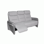 Canapé relax 3 places électrique ZILIA - tissu gris clair et gris foncé - têtières ajustables et tablette centrale_1