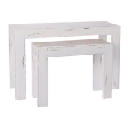 Console Héritage - Ensemble de 2 - L118xP39xH75cm et L79xP29xH60cm - Blanc patiné_1