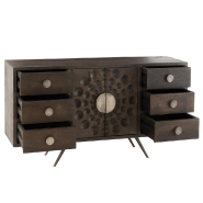 Buffet ethnique Wata - 6 tiroirs en bois de manguier marron avec motifs sculptés_1