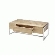 Table basse DARIO 110 x 60 cm - Chêne finition huilée avec 1 tiroir et piétement acier brossé_1