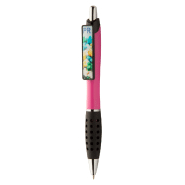 Stylo bille en plastique - grip caoutchouc - clip personnalisable en doming - encre bleue - couleur fuchsia_1
