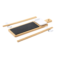 Service à sushi en bambou - 6 pièces avec planche en ardoise et accessoires en céramique_1