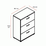 Armoire avec tiroirs pour le classement des dossiers suspendus - Blanc pastel, Gris aluminium, 3 cases_2