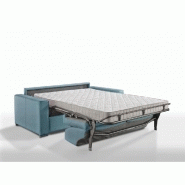 Canapé convertible express Premium 140 cm - Sommier à lattes RENATONISI - Matelas Bultex - Velours bleu azur_1