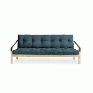 BANQUETTE FUTON POETRY EN PIN MASSIF COLORIS BLEU PROFOND COUCHAGE 130 X 190 CM._1