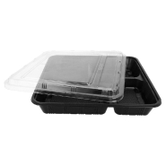 Barquette micro ondable 5 comp fond noir +couv transp 27,8x27,6x5cm - par 200_1