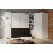 Composition angle lit escamotable blanc - Dynamo Sofa avec canapé noir 140x200 cm - 351x100 cm_1