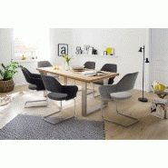 Lot de 2 chaises design NABAS - tissu gris bimatière - pieds luge en acier brossé_1