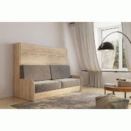 Armoire lit escamotable VERTIGO SOFA - structure accoudoirs chêne - tissu gris - couchage 160x200 cm_1