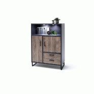 Buffet haut HALTON - 2 tiroirs, 2 portes et 1 niche décorative avec éclairage LED - Décor chêne gris cosmos, style industriel_1