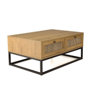 Table basse Caline 4 tiroirs - effet cannage et métal noir - style scandinave_1