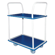 Chariot double plateaux - L.745xP.465xH.945mm - Charge 250kg - Roues PVC Ø100mm - Acier Blanc et Bleu_1