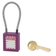 Cadenas de consignation loto lockout tagout 38 mm câble inox gainé ø 4,76 x 150 mm - 1 clé violet