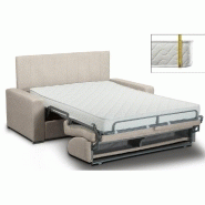 Canapé lit 3 places express - Renatonisi 140 cm - Tête de lit intégrée - Cuir vachette beige - Sommier à lattes - Matelas 16 cm_1