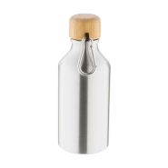 Bouteille en aluminium - 400 ml avec couvercle en bambou et mousqueton - Couleur argenté_1