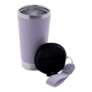 Mug thermos - isotherme à double paroi en acier inoxydable recyclé - 430 ml - avec sangle et couvercle en PP_1