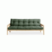 Canapé convertible futon Grab en pin naturel - Coloris vert olive - Couchage 130 x 190 cm - Style scandinave_1